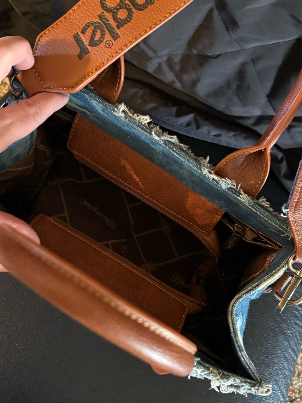 Wrangler Blue Denim Tote with Brown Leather Accents - Picture 3 of 3